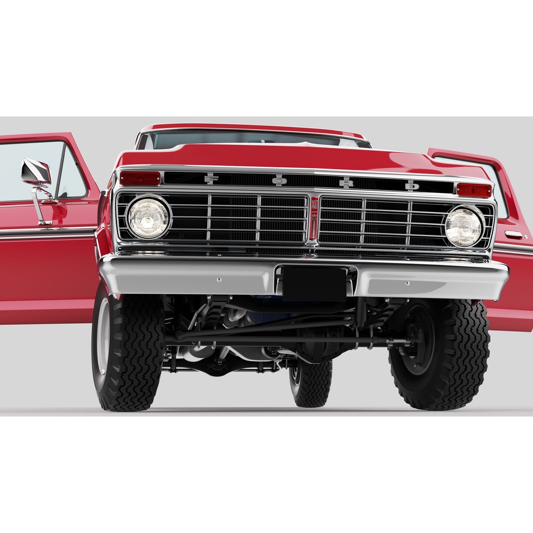 Pickup F250 3D Model – Antique American Truck, FBX, OBJ, Game Ready - View 39