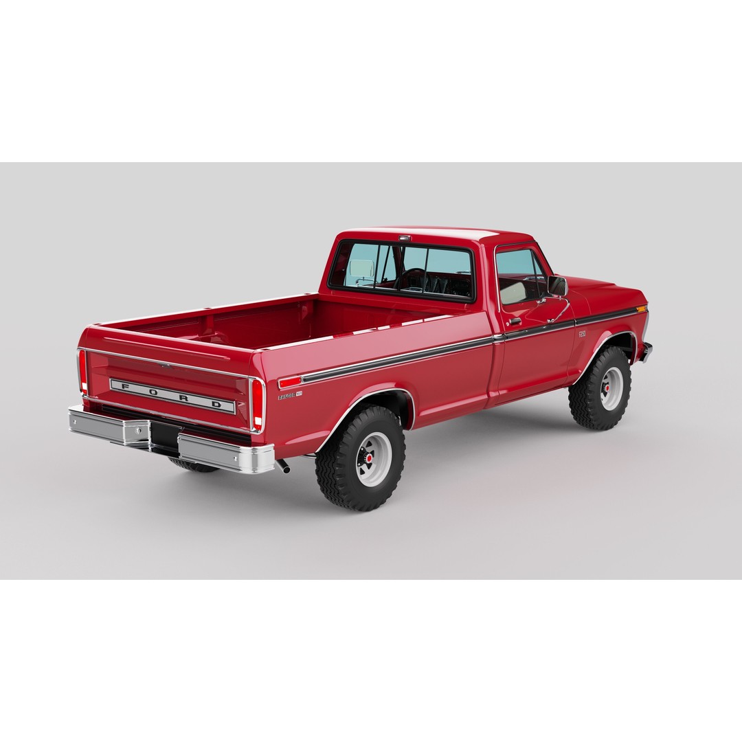 Pickup F250 3D Model – Antique American Truck, FBX, OBJ, Game Ready - View 4
