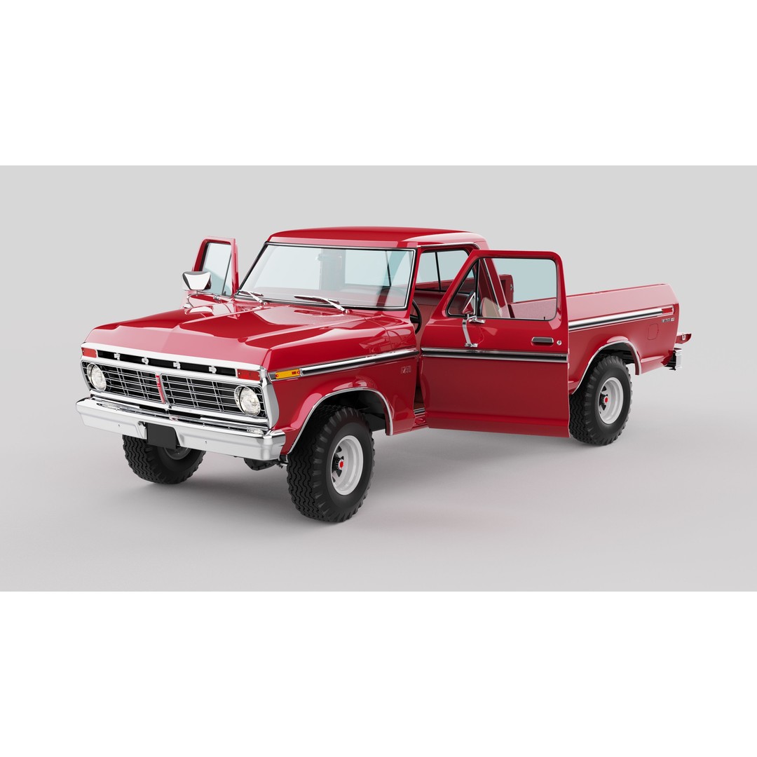 Pickup F250 3D Model – Antique American Truck, FBX, OBJ, Game Ready - View 45