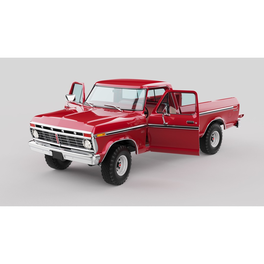 Pickup F250 3D Model – Antique American Truck, FBX, OBJ, Game Ready - View 47