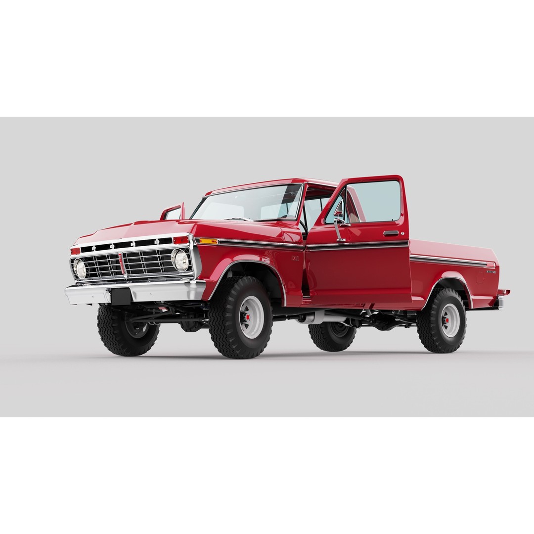 Pickup F250 3D Model – Antique American Truck, FBX, OBJ, Game Ready - View 59