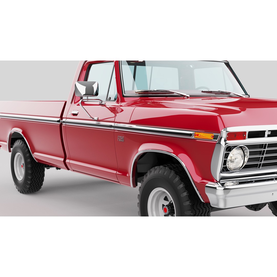 Pickup F250 3D Model – Antique American Truck, FBX, OBJ, Game Ready - View 6