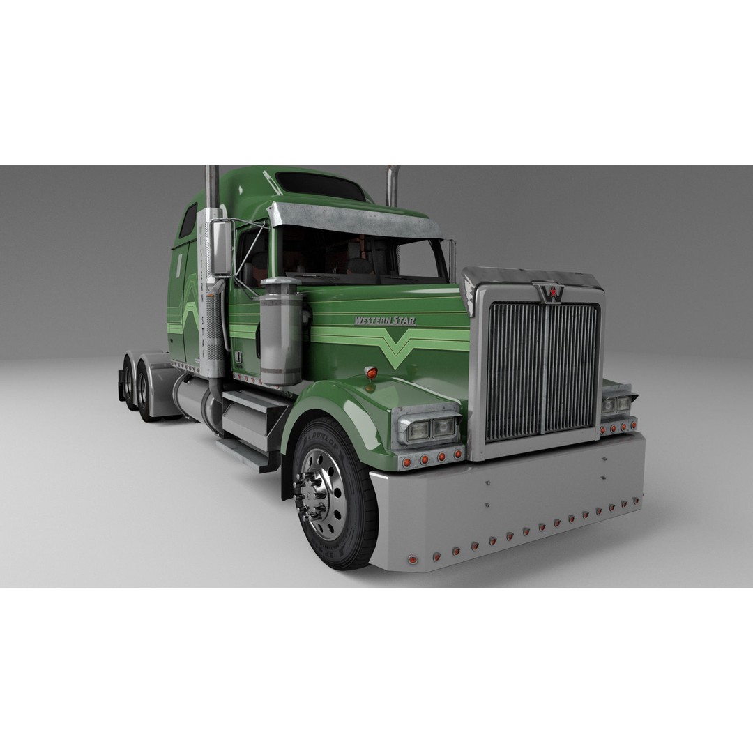 Western Star 4900 EX Semi Truck 3D Model – Game Ready Low Poly Asset, FBX, OBJ - View 10