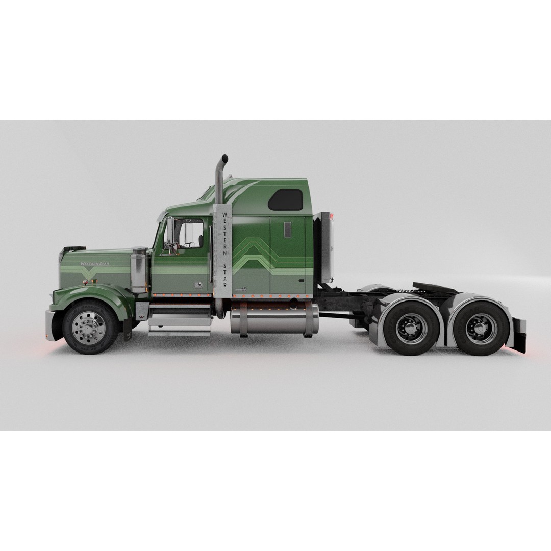 Western Star 4900 EX Semi Truck 3D Model – Game Ready Low Poly Asset, FBX, OBJ - View 12