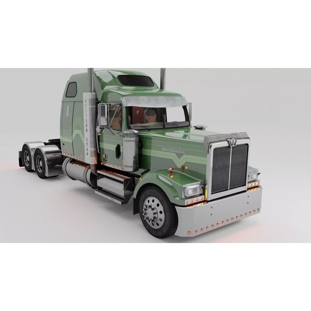 Western Star 4900 EX Semi Truck 3D Model – Game Ready Low Poly Asset, FBX, OBJ - View 2