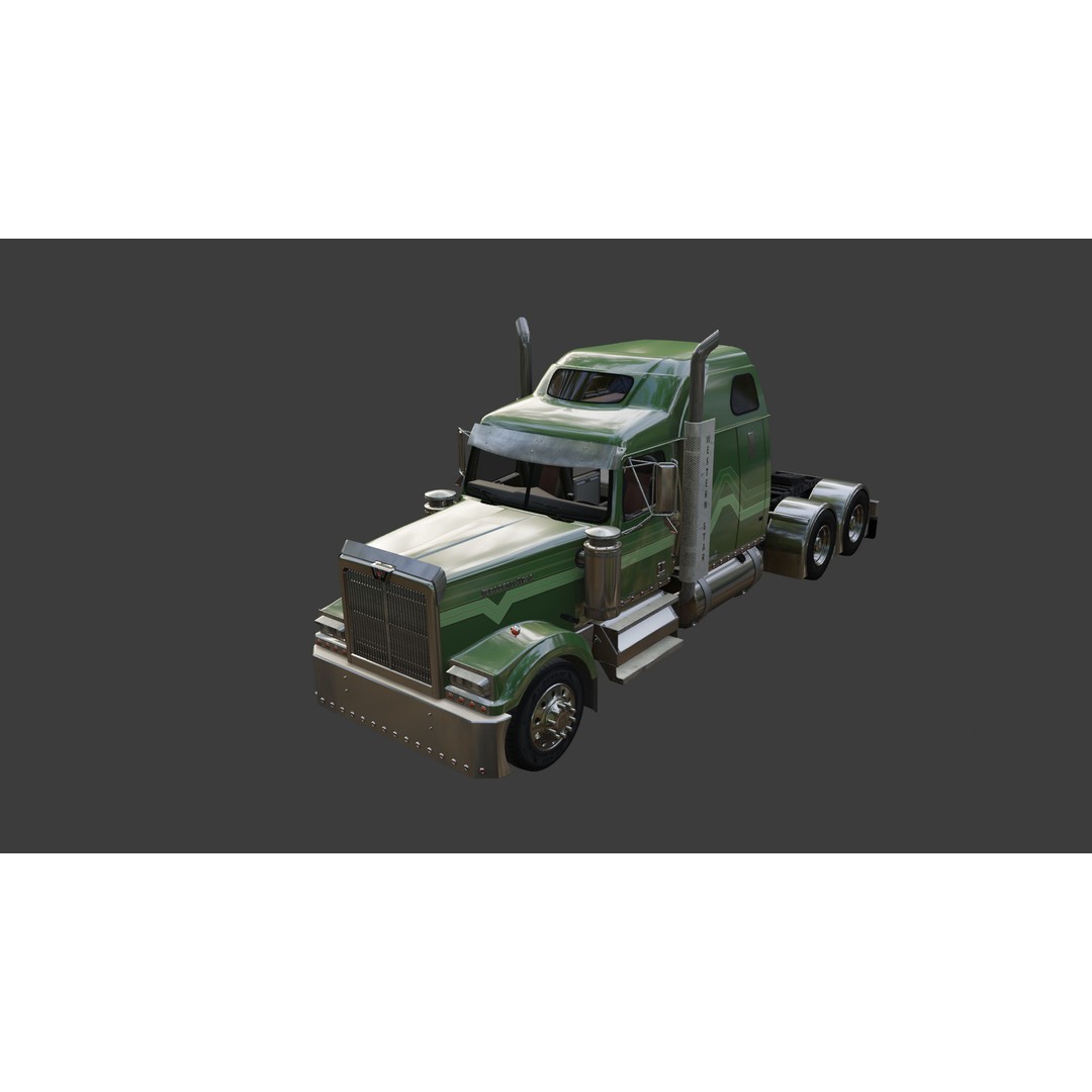 Western Star 4900 EX Semi Truck 3D Model – Game Ready Low Poly Asset, FBX, OBJ - View 21