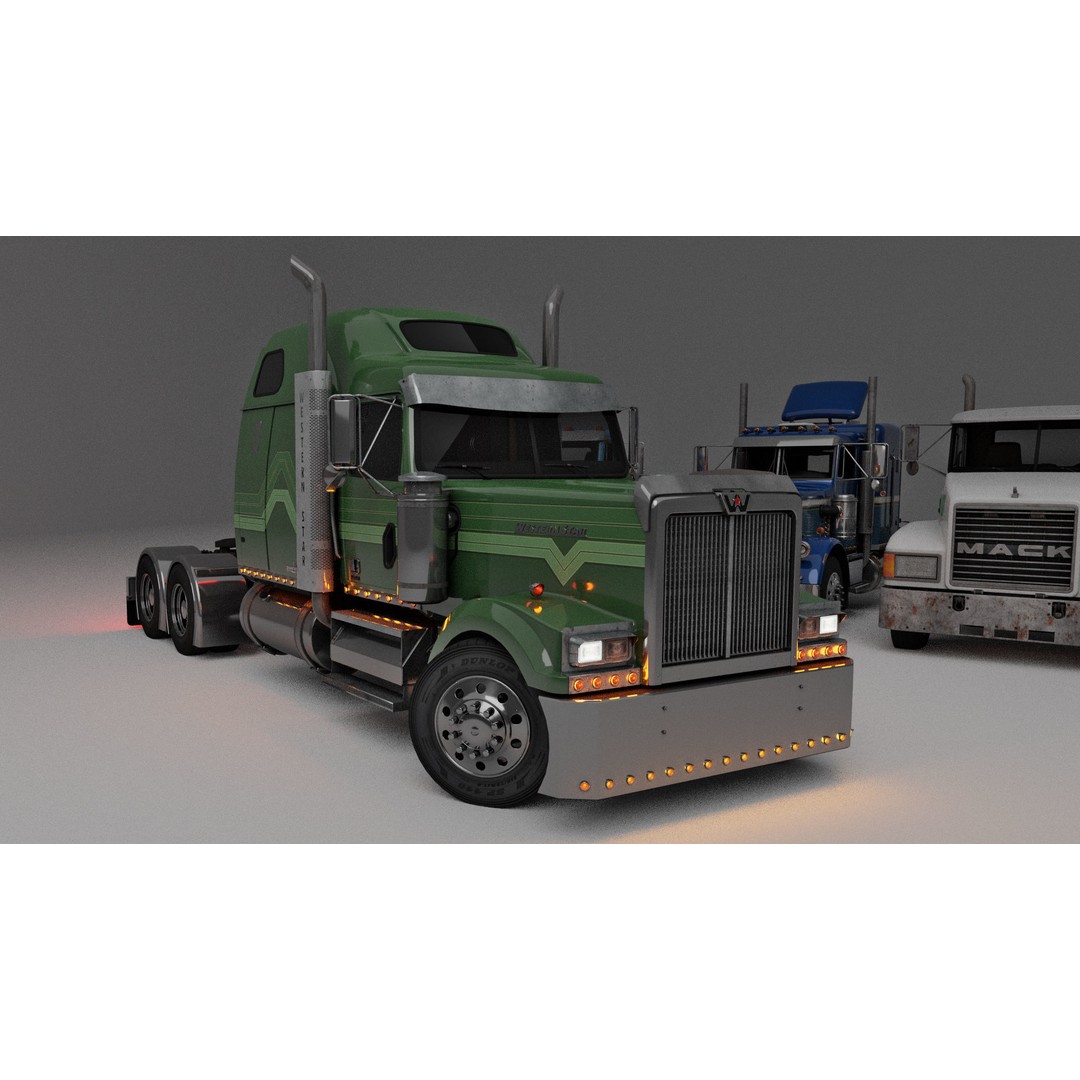 Western Star 4900 EX Semi Truck 3D Model – Game Ready Low Poly Asset, FBX, OBJ - View 4