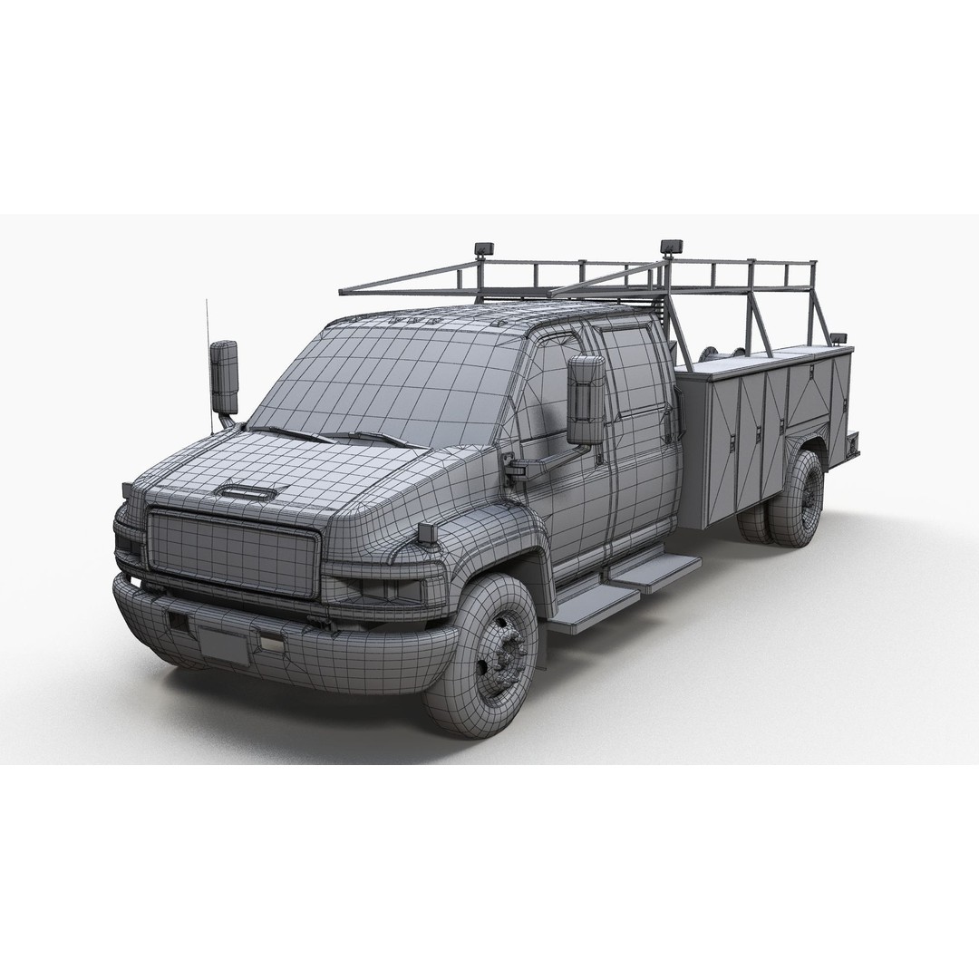 Crewcab Service Truck 3D Model – Low Poly Game Asset, FBX, PBR - View 10