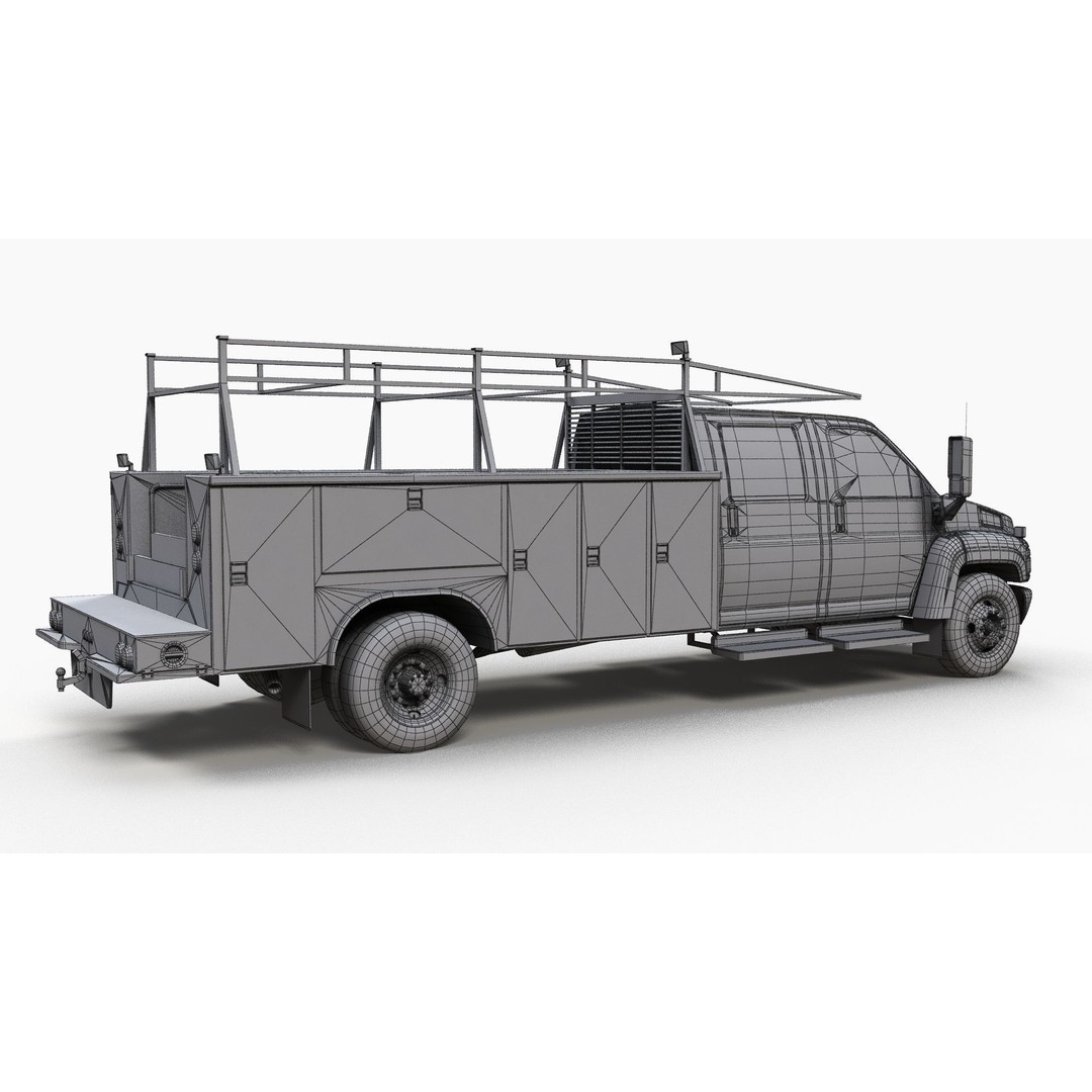 Crewcab Service Truck 3D Model – Low Poly Game Asset, FBX, PBR - View 11