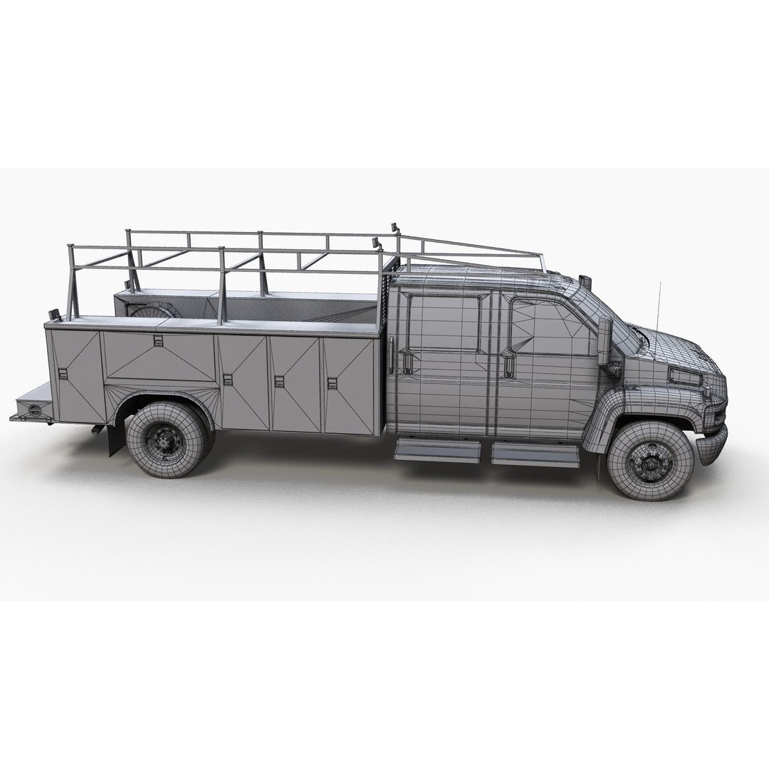 Crewcab Service Truck 3D Model – Low Poly Game Asset, FBX, PBR - View 12