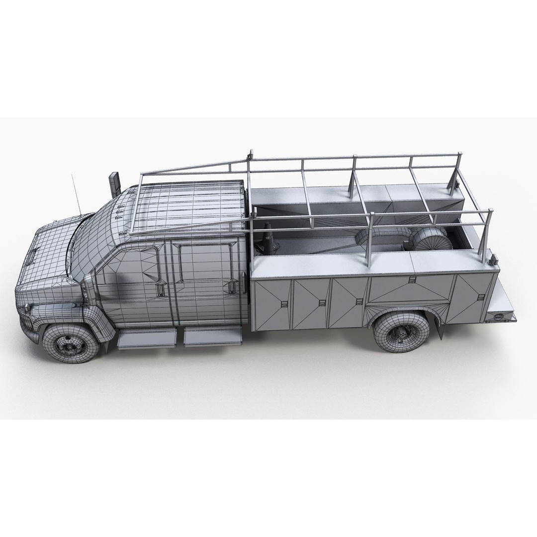 Crewcab Service Truck 3D Model – Low Poly Game Asset, FBX, PBR - View 14