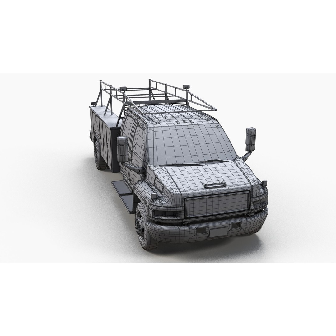 Crewcab Service Truck 3D Model – Low Poly Game Asset, FBX, PBR - View 15