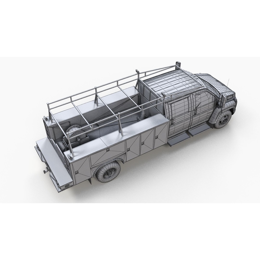 Crewcab Service Truck 3D Model – Low Poly Game Asset, FBX, PBR - View 16