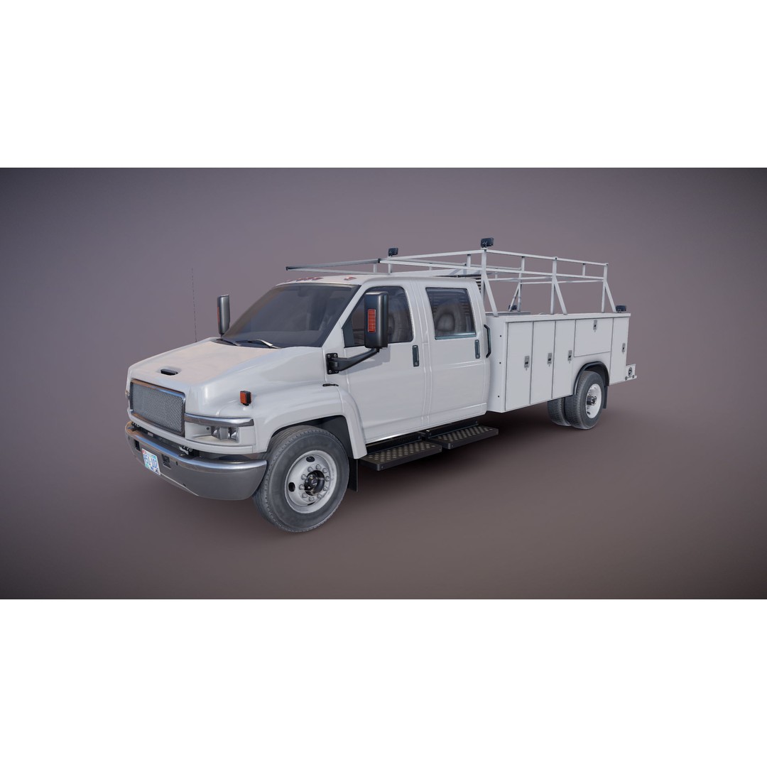 Crewcab Service Truck 3D Model – Low Poly Game Asset, FBX, PBR - View 17