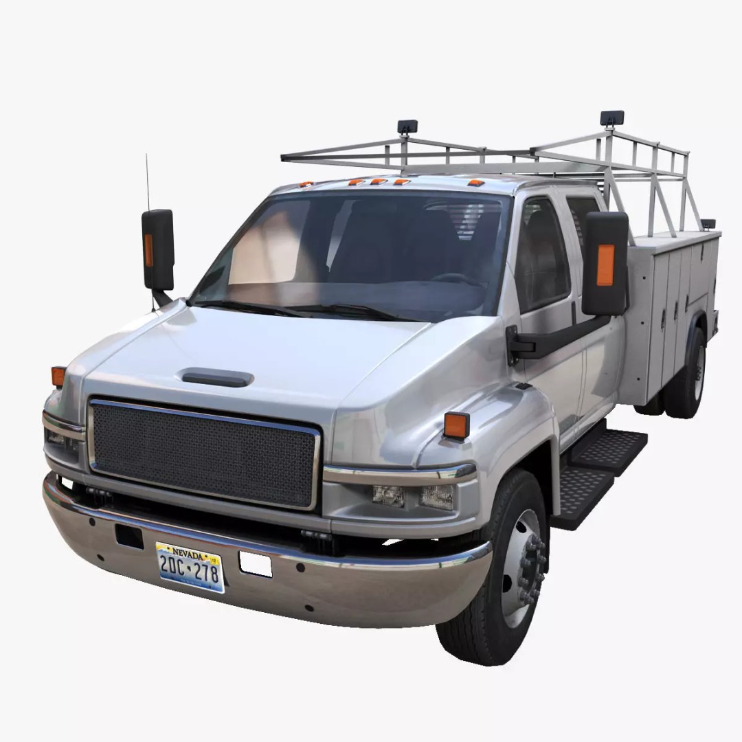Crewcab Service Truck 3D Model – Low Poly Game Asset, FBX, PBR - View 2