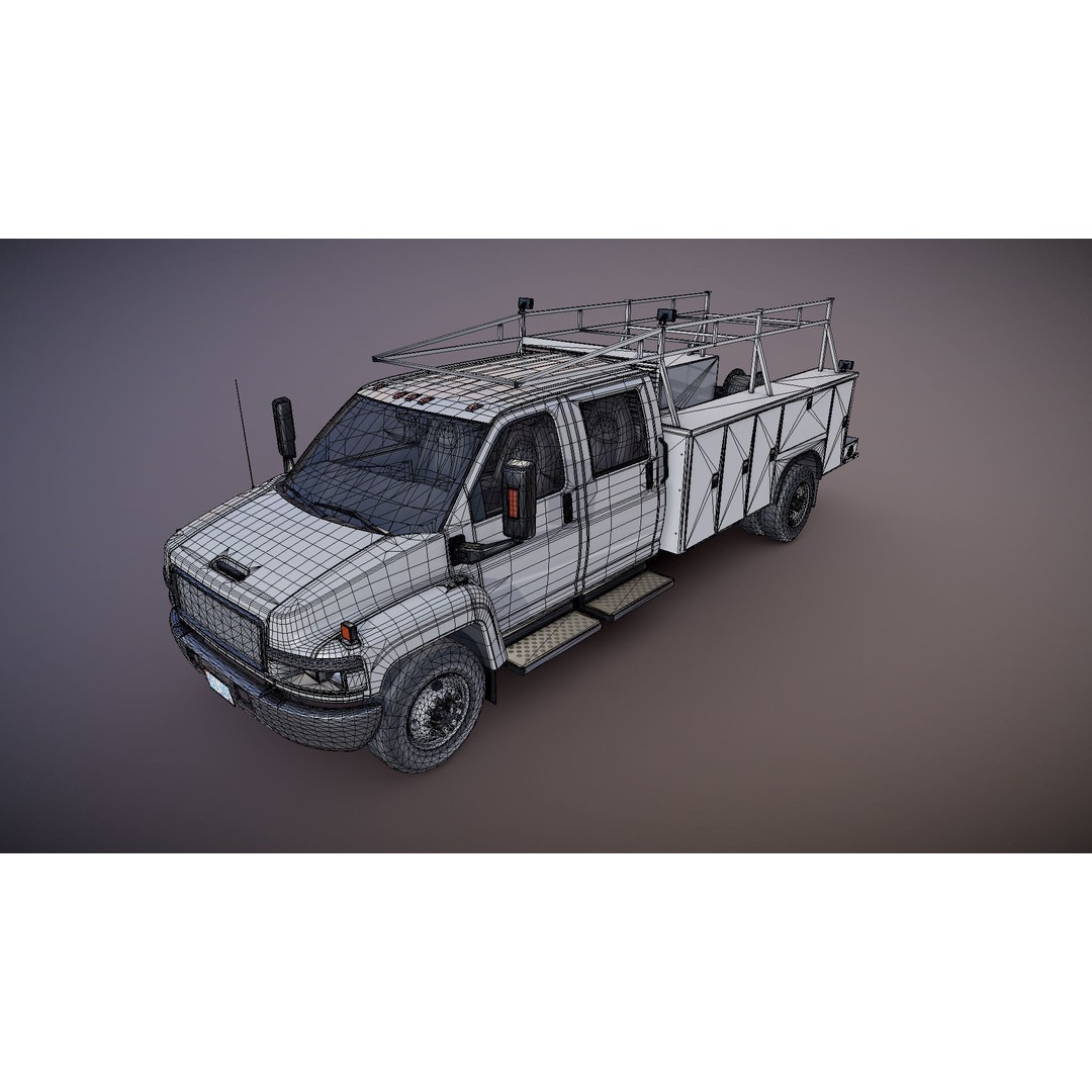 Crewcab Service Truck 3D Model – Low Poly Game Asset, FBX, PBR - View 24