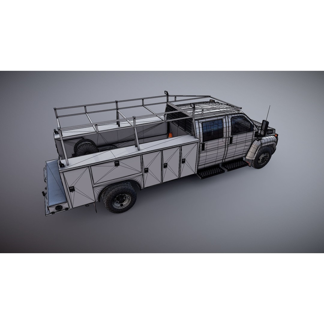 Crewcab Service Truck 3D Model – Low Poly Game Asset, FBX, PBR - View 25
