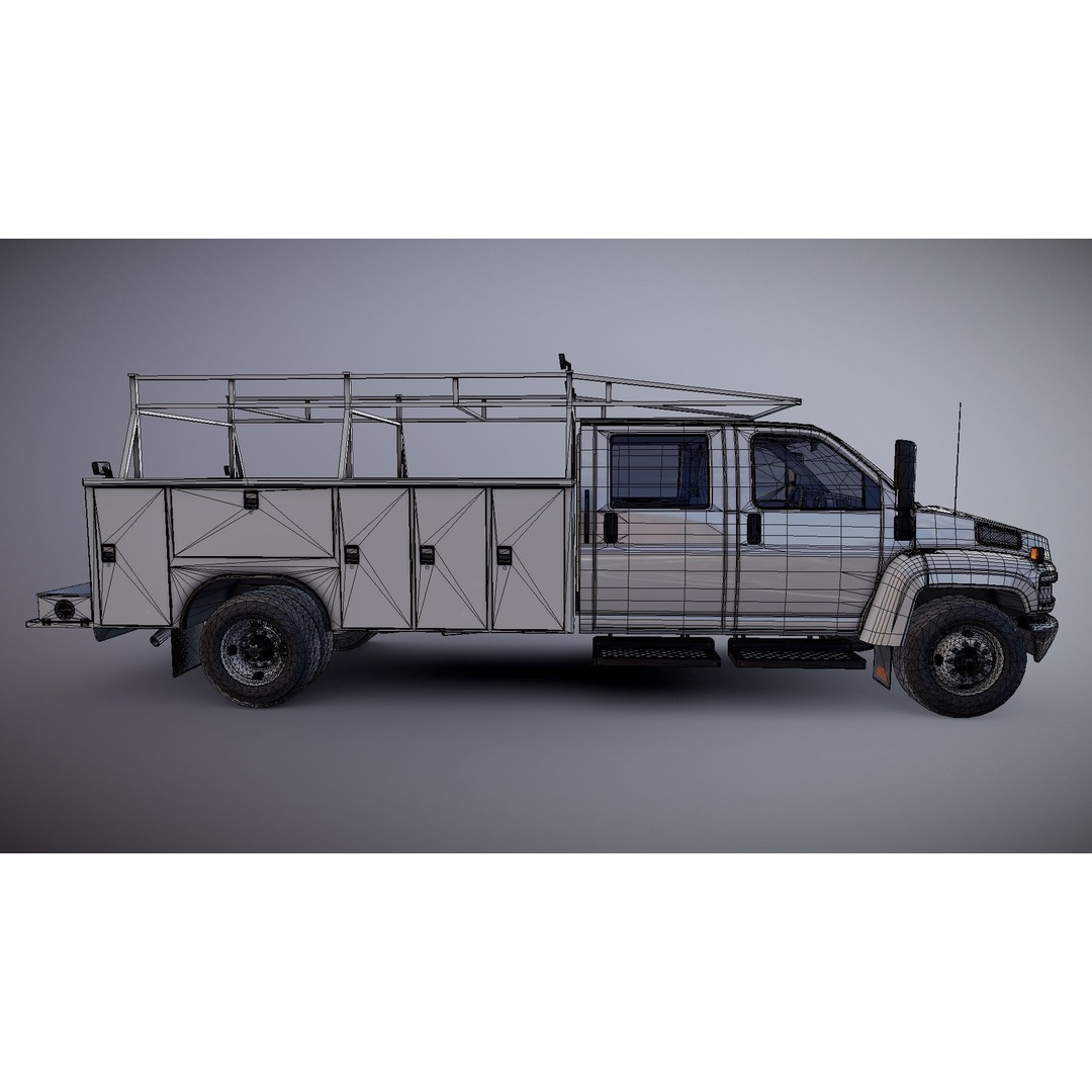 Crewcab Service Truck 3D Model – Low Poly Game Asset, FBX, PBR - View 26