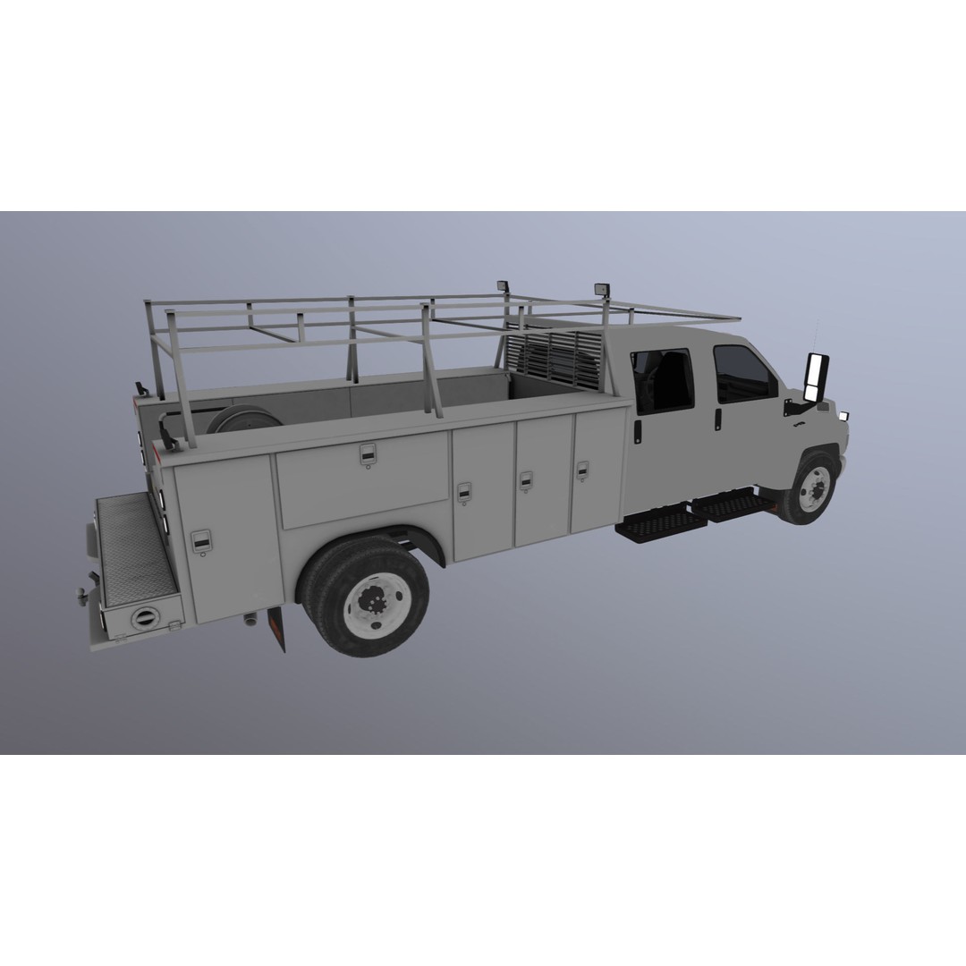 Crewcab Service Truck 3D Model – Low Poly Game Asset, FBX, PBR - View 29