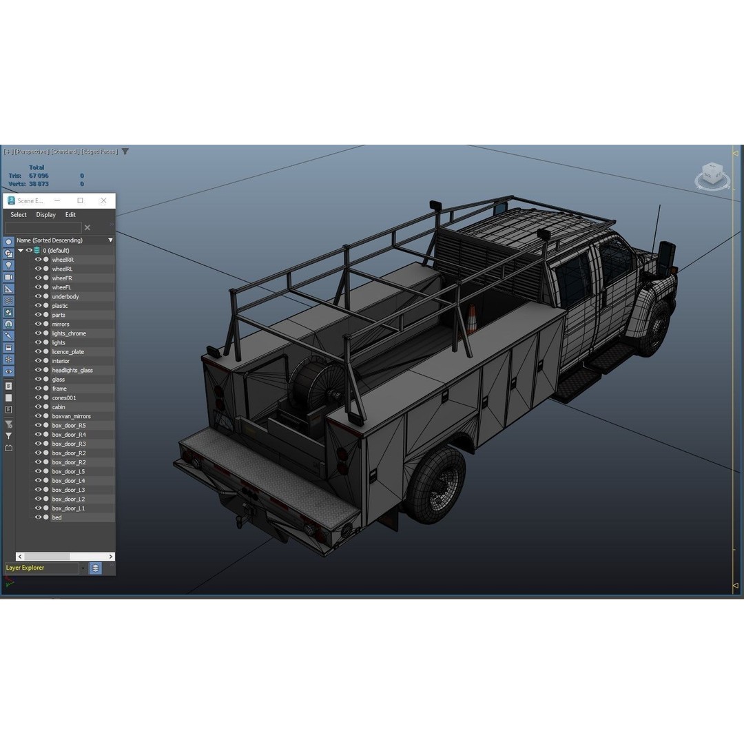 Crewcab Service Truck 3D Model – Low Poly Game Asset, FBX, PBR - View 34