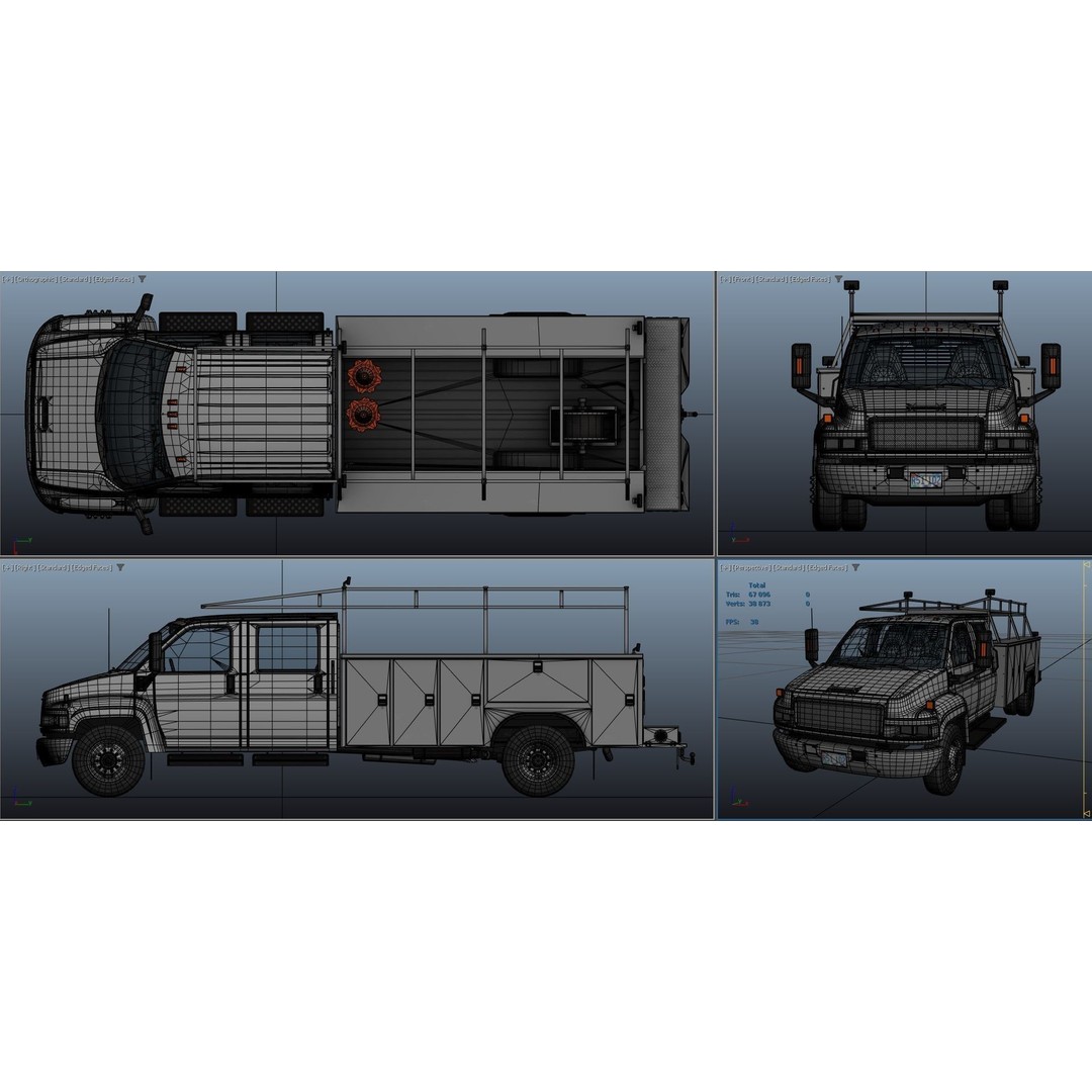Crewcab Service Truck 3D Model – Low Poly Game Asset, FBX, PBR - View 39