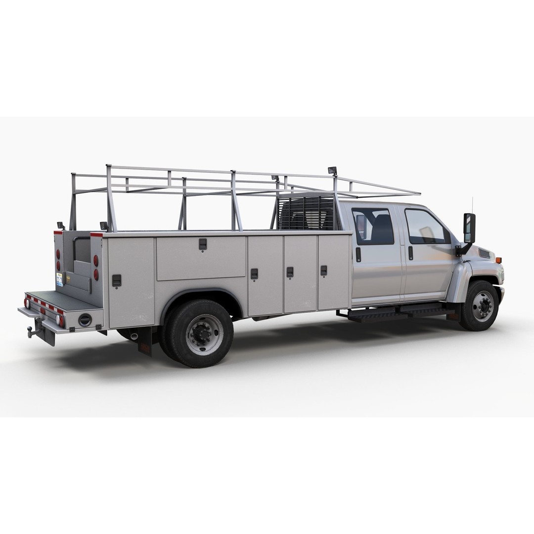 Crewcab Service Truck 3D Model – Low Poly Game Asset, FBX, PBR - View 4