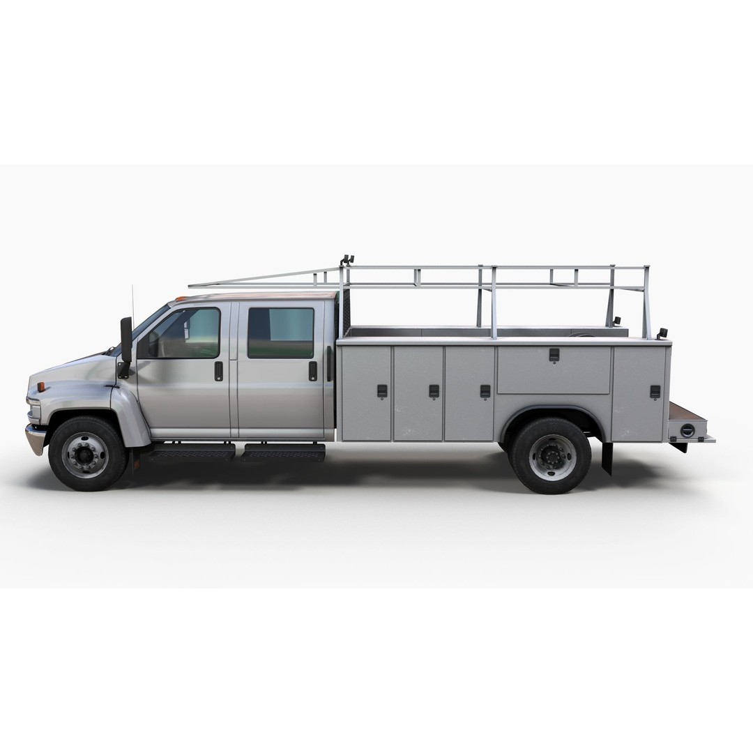 Crewcab Service Truck 3D Model – Low Poly Game Asset, FBX, PBR - View 6