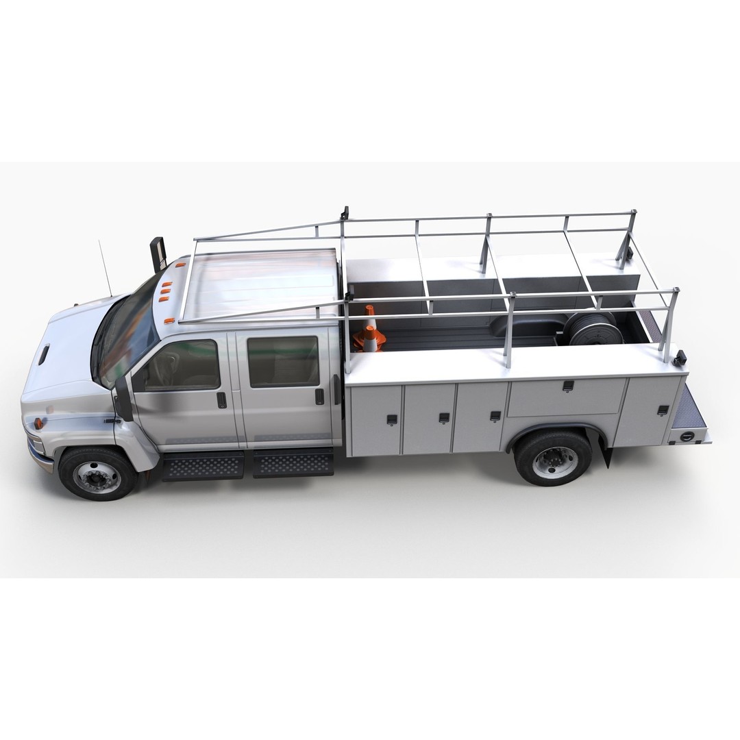 Crewcab Service Truck 3D Model – Low Poly Game Asset, FBX, PBR - View 7