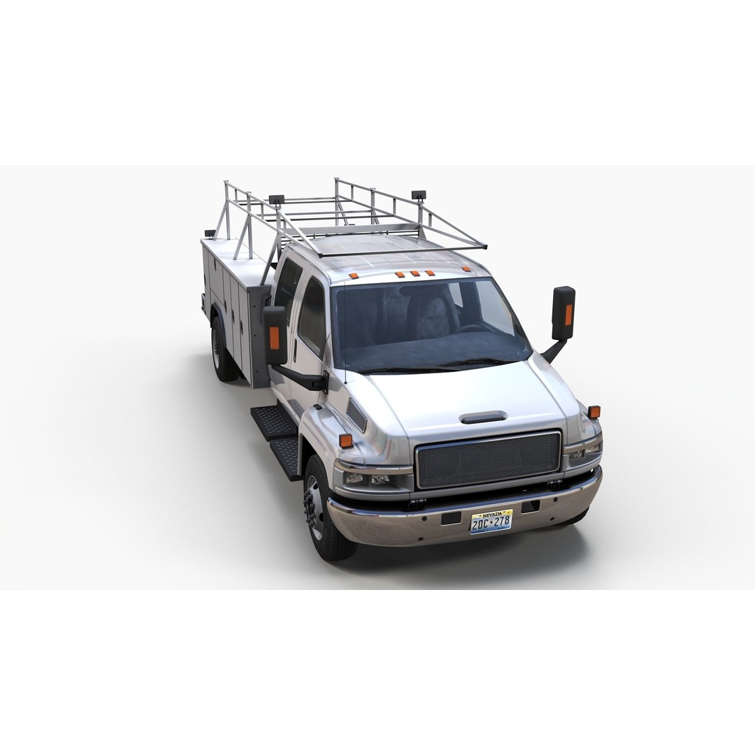 Crewcab Service Truck 3D Model – Low Poly Game Asset, FBX, PBR - View 8