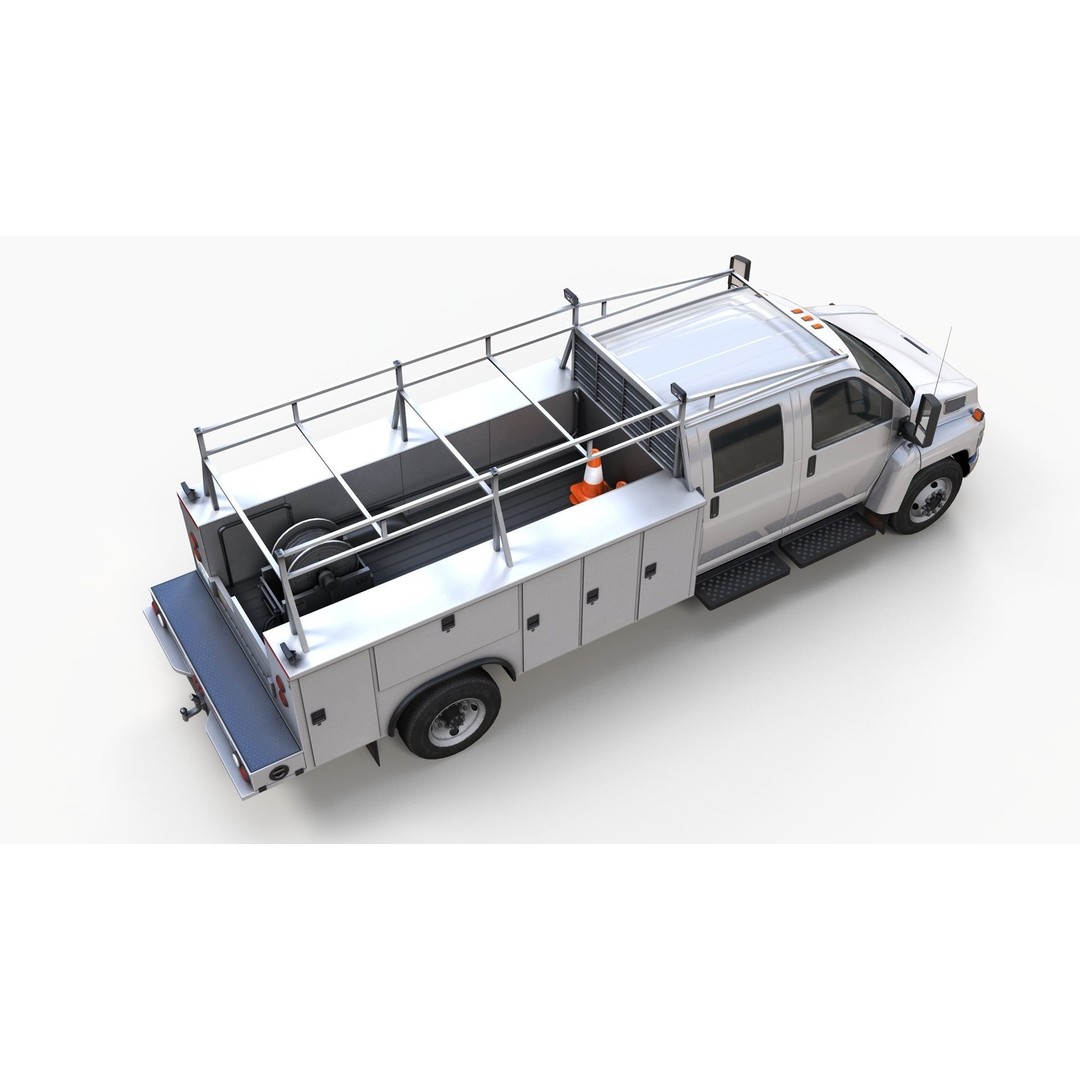 Crewcab Service Truck 3D Model – Low Poly Game Asset, FBX, PBR - View 9