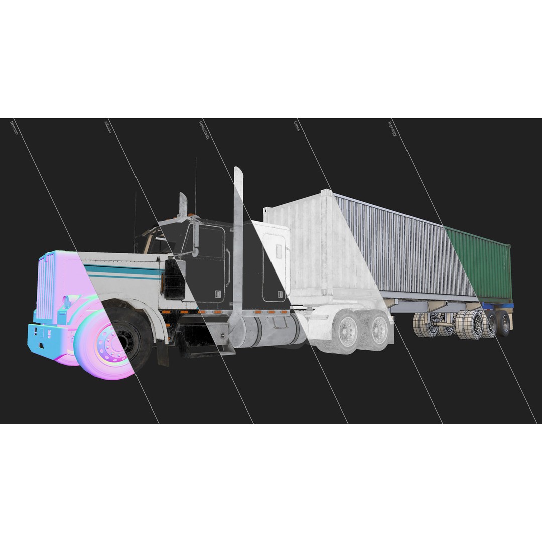 Flat Top Semi Truck 3D Model – Low Poly Game Ready Vehicle, FBX