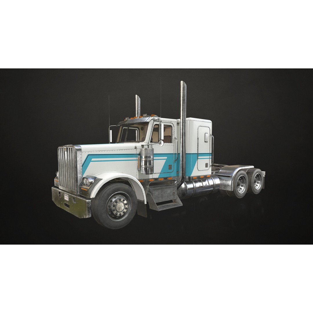 Flat Top Semi Truck 3D Model – Low Poly Game Ready Vehicle, FBX - View 10