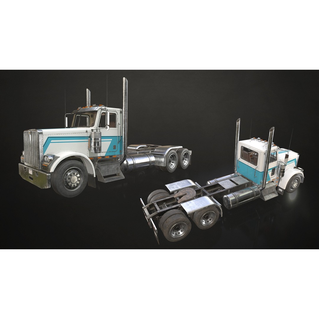 Flat Top Semi Truck 3D Model – Low Poly Game Ready Vehicle, FBX - View 12