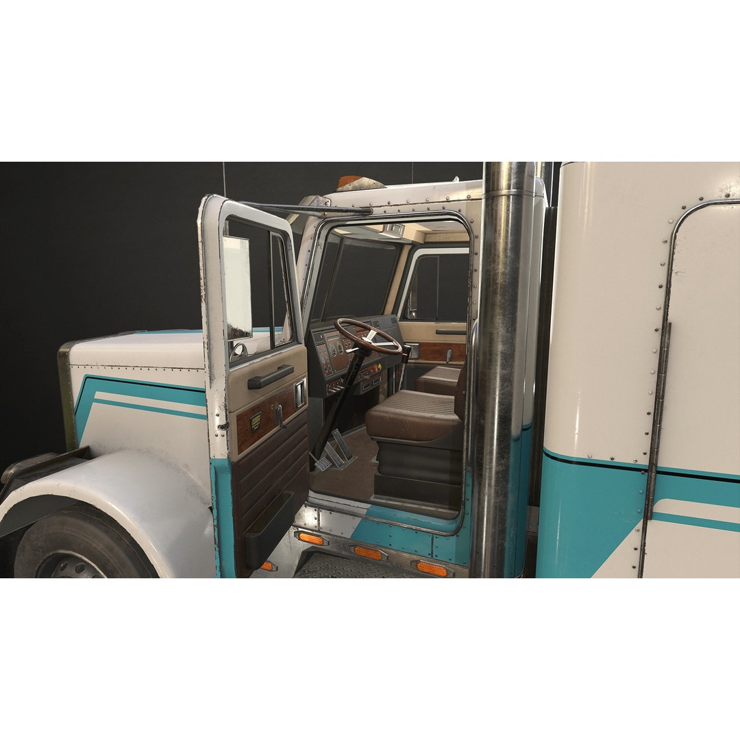Flat Top Semi Truck 3D Model – Low Poly Game Ready Vehicle, FBX - View 14
