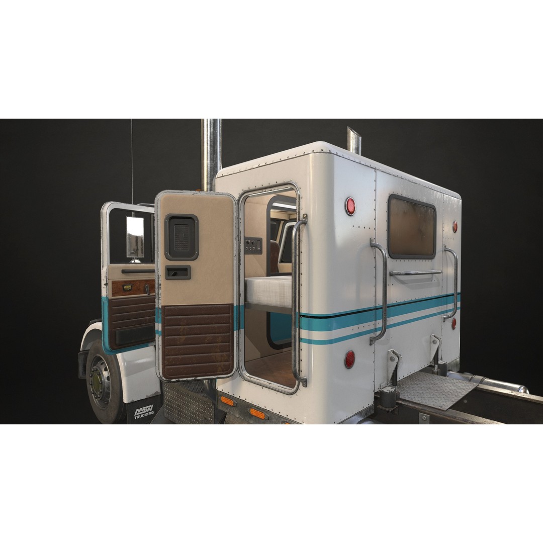 Flat Top Semi Truck 3D Model – Low Poly Game Ready Vehicle, FBX - View 15