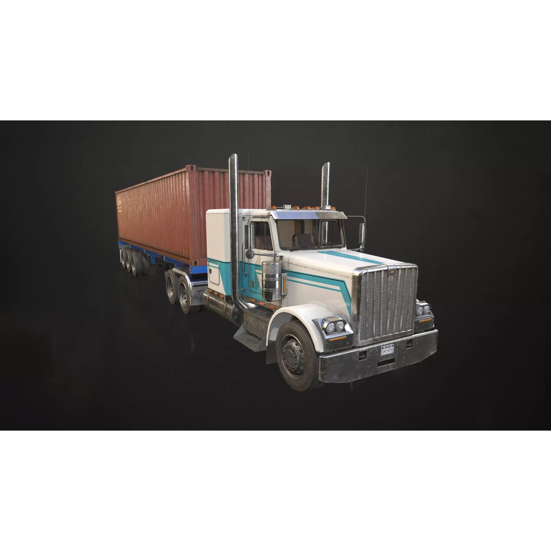Flat Top Semi Truck 3D Model – Low Poly Game Ready Vehicle, FBX - View 2