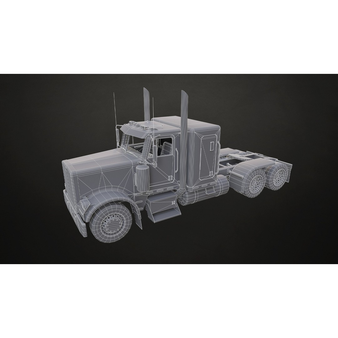 Flat Top Semi Truck 3D Model – Low Poly Game Ready Vehicle, FBX - View 26