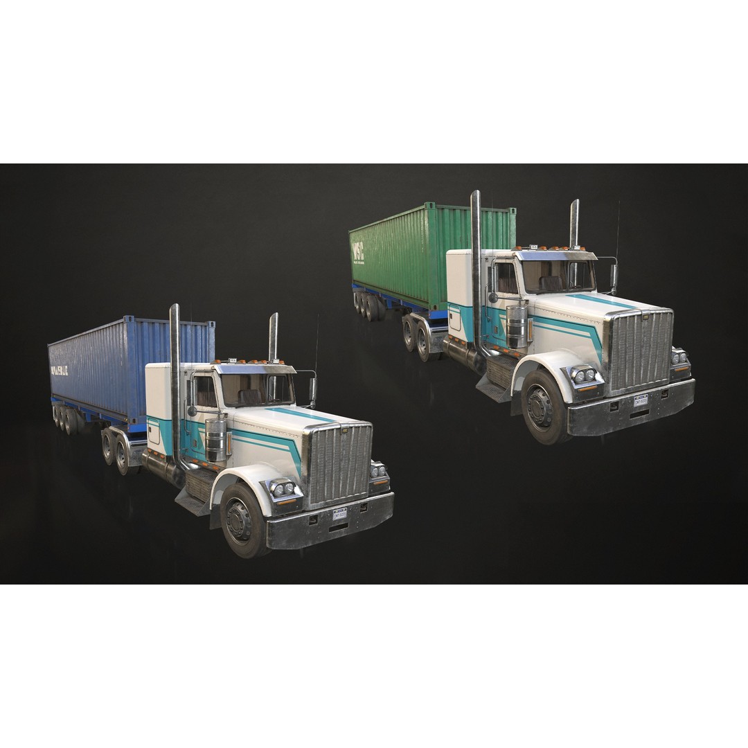 Flat Top Semi Truck 3D Model – Low Poly Game Ready Vehicle, FBX - View 3