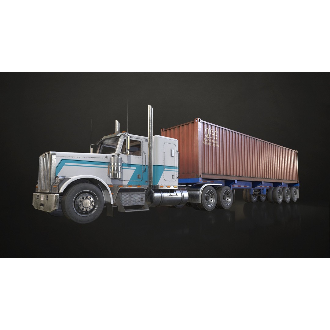 Flat Top Semi Truck 3D Model – Low Poly Game Ready Vehicle, FBX - View 4