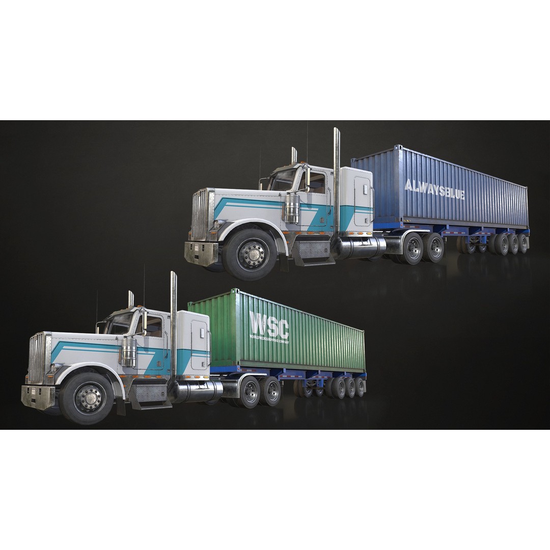 Flat Top Semi Truck 3D Model – Low Poly Game Ready Vehicle, FBX - View 5