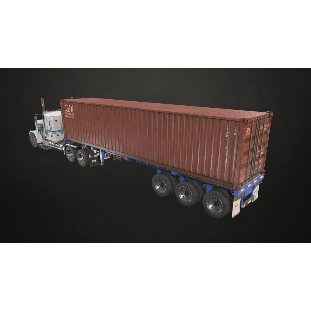 Flat Top Semi Truck 3D Model – Low Poly Game Ready Vehicle, FBX - View 6