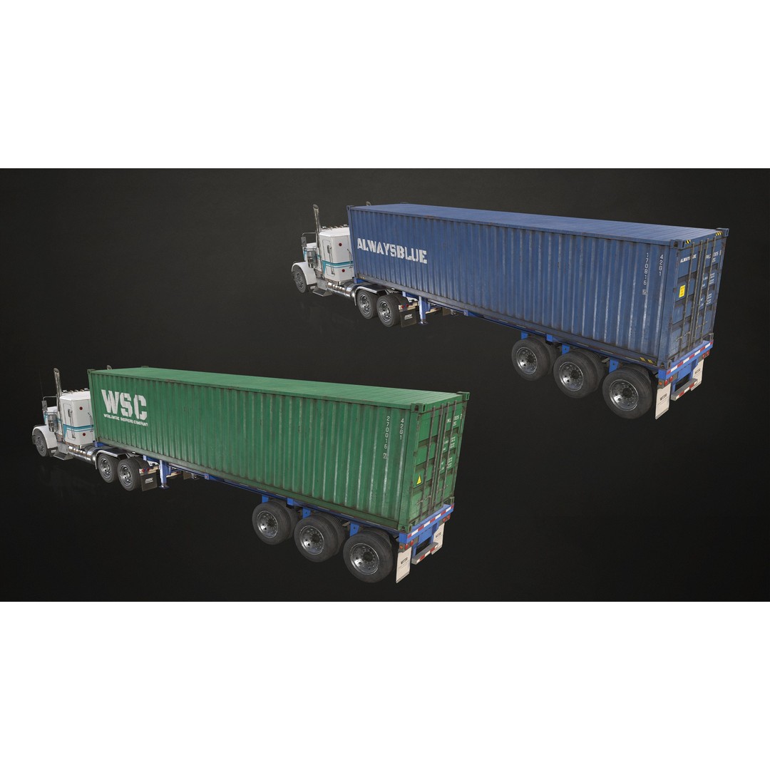 Flat Top Semi Truck 3D Model – Low Poly Game Ready Vehicle, FBX - View 7