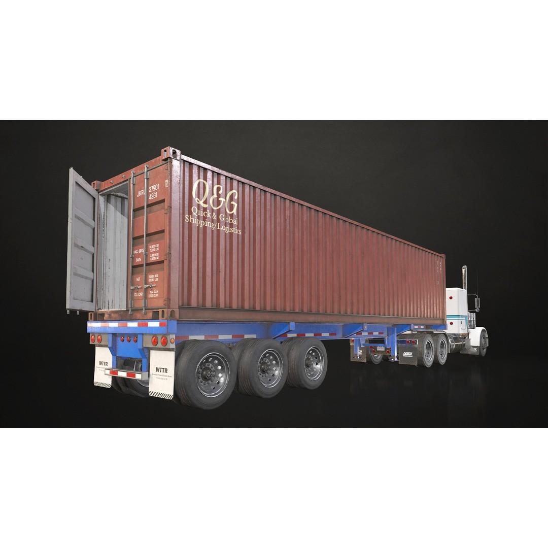 Flat Top Semi Truck 3D Model – Low Poly Game Ready Vehicle, FBX - View 8