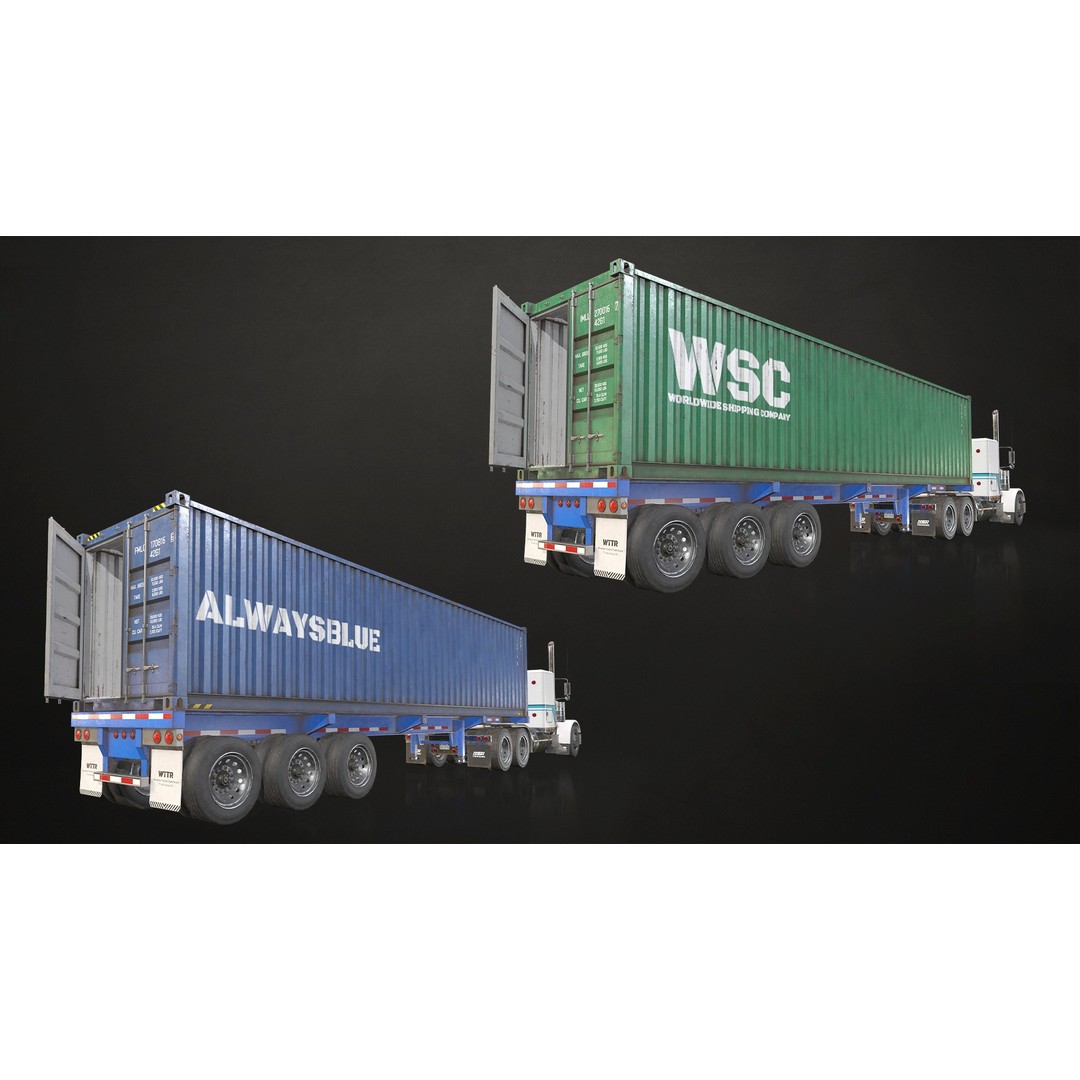 Flat Top Semi Truck 3D Model – Low Poly Game Ready Vehicle, FBX - View 9