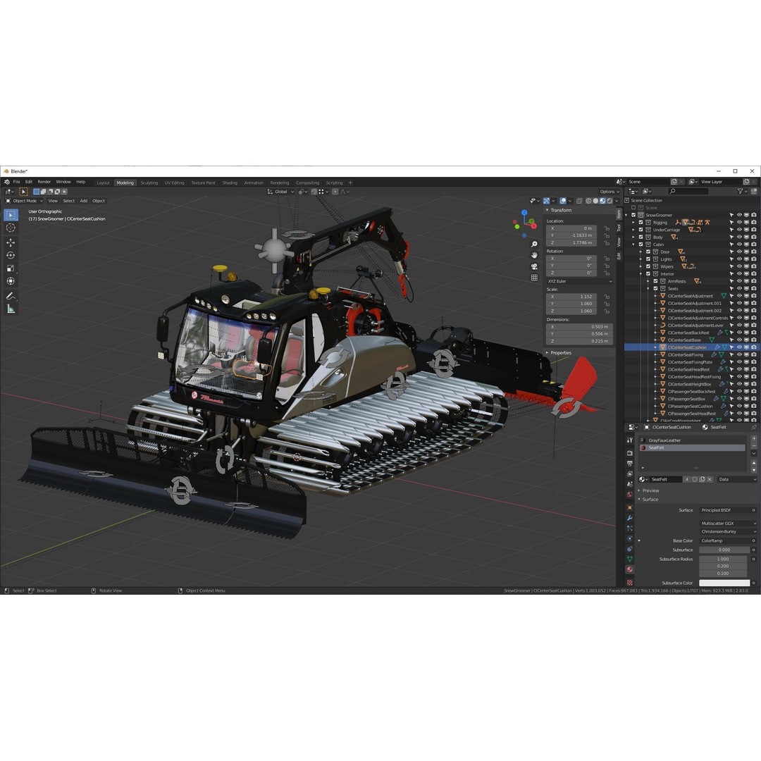 Prinoth Leitwolf Snow Groomer 3D Model – Rigged Vehicle Asset, Blender, FBX - View 27
