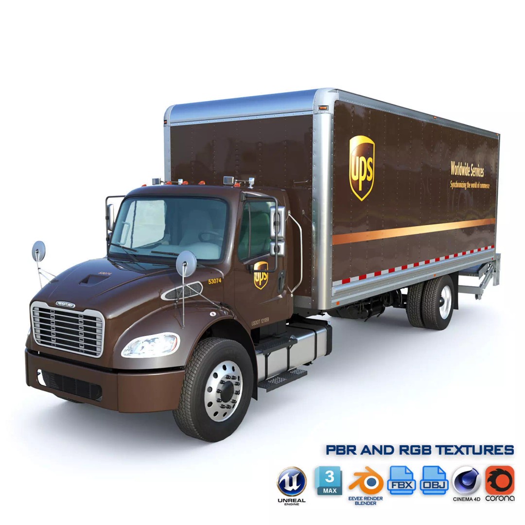 Freightliner M2 106 Box Truck 3D Model – Low Poly Game Asset, FBX, PBR - View 2