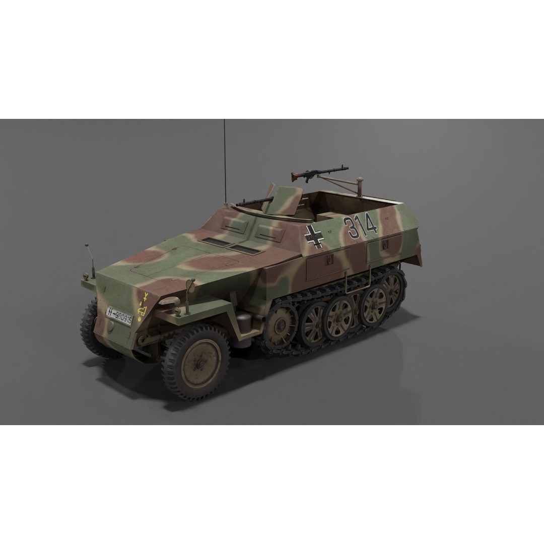 Sd Kfz 250-1 Neu Halftrack 3D Model – Low Poly Game Asset, FBX, Blender