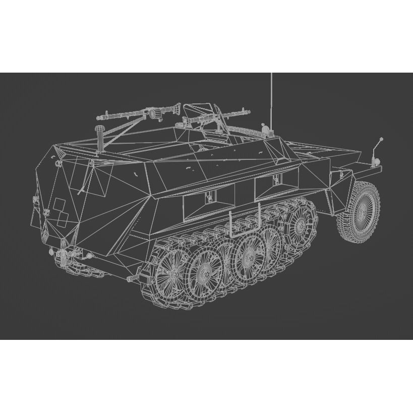 Sd Kfz 250-1 Neu Halftrack 3D Model – Low Poly Game Asset, FBX, Blender - View 10