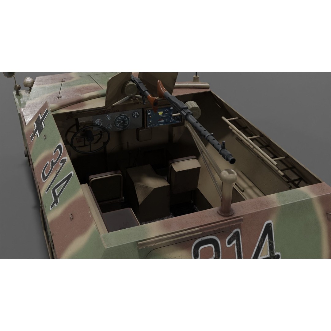 Sd Kfz 250-1 Neu Halftrack 3D Model – Low Poly Game Asset, FBX, Blender - View 13