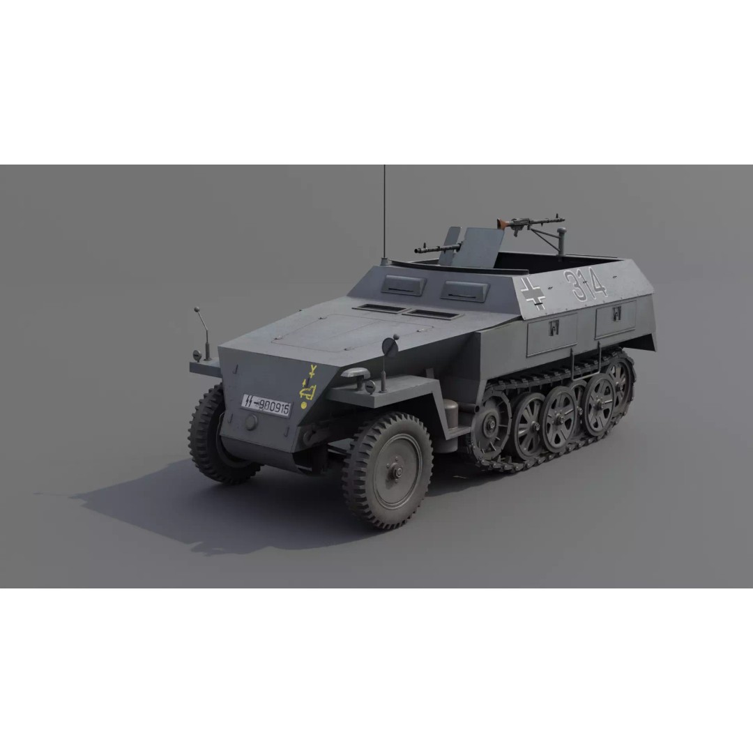 Sd Kfz 250-1 Neu Halftrack 3D Model – Low Poly Game Asset, FBX, Blender - View 2